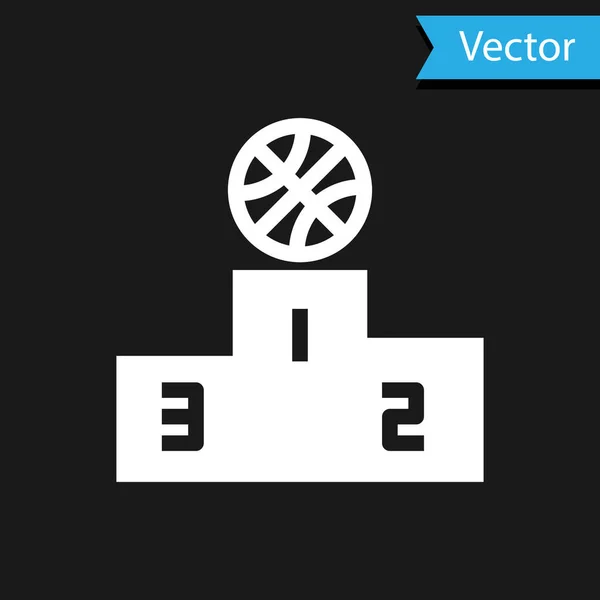 Basketball blanc sur le podium vainqueur sportif icône isolée sur fond noir. Illustration vectorielle — Image vectorielle