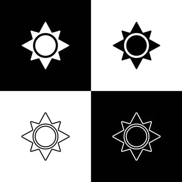 Ορισμός εικονιδίου Sun απομονώνεται σε μαύρο και άσπρο φόντο. Απεικόνιση διανυσματικών φορέων — Διανυσματικό Αρχείο