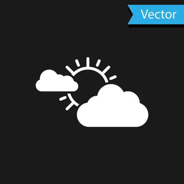 Sol branco e ícone de tempo de nuvem isolado no fundo preto. Ilustração vetorial — Vetor de Stock