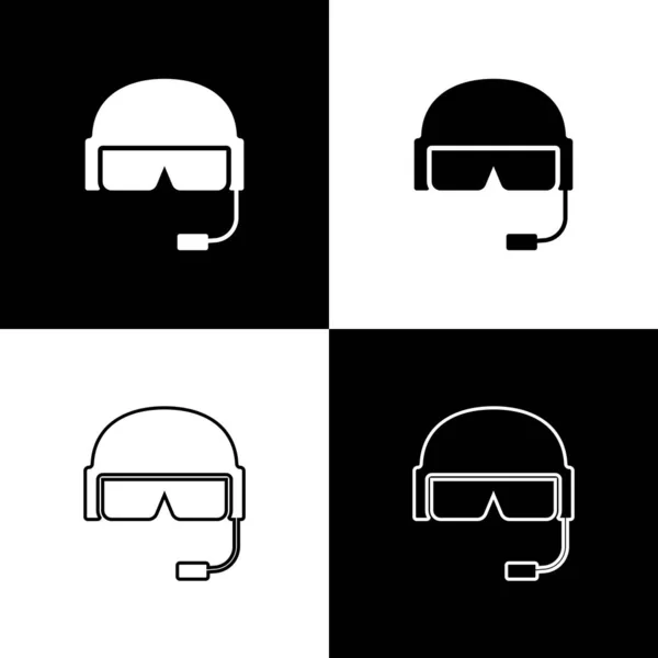 Set Military helmet icon isolated on black and white background. Army hat symbol of defense and protect. Protective hat. Vector Illustration — Stock Vector