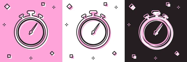 设置秒表图标孤立的粉红色和白色,黑色背景. 时间计时器标志。 验尸官的标志 病媒图解 — 图库矢量图片