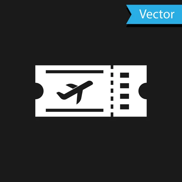 Ícone de bilhete White Airline isolado no fundo preto. Um bilhete de avião. Ilustração vetorial — Vetor de Stock