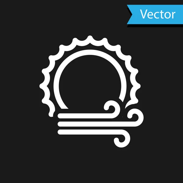 Icône Vent blanc et soleil isolée sur fond noir. Temps venteux. Illustration vectorielle — Image vectorielle