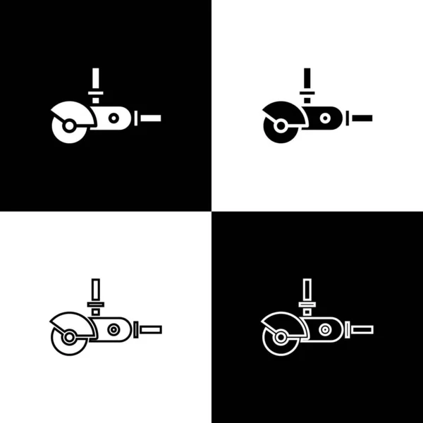 Winkelschleifer-Symbol isoliert auf schwarzem und weißem Hintergrund setzen. Vektorillustration — Stockvektor