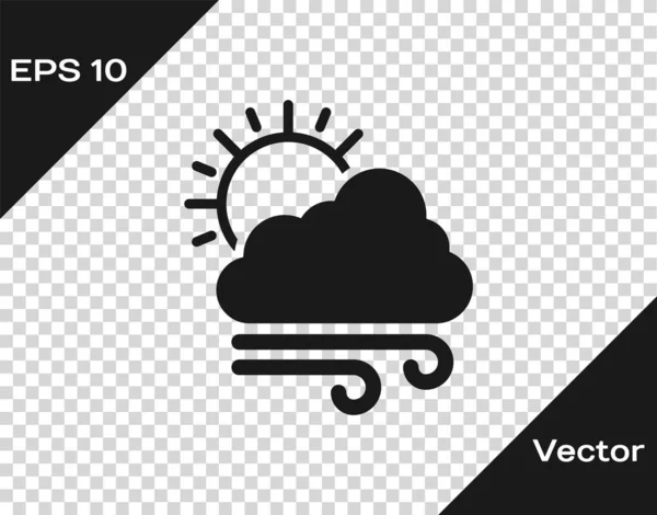 Graues, windiges Wettersymbol isoliert auf transparentem Hintergrund. Wolken mit Sonne und Wind. Vektorillustration — Stockvektor