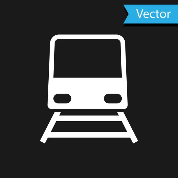 Icono del Tren Blanco aislado sobre fondo negro. Símbolo de transporte público. Transporte en tren subterráneo. Metro subterráneo. Ilustración vectorial — Vector de stock