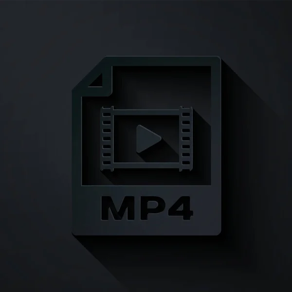 Paper cut MP4 file document. Download mp4 button icon isolated on black background. MP4 file symbol. Paper art style. Vector Illustration — Stock Vector