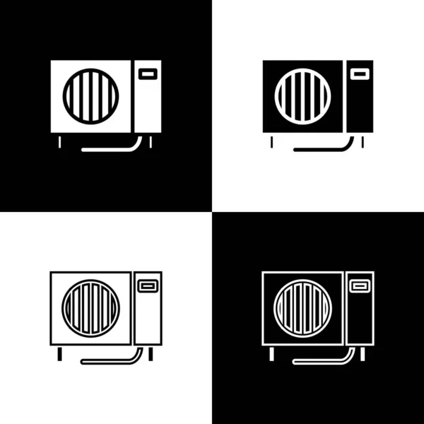 Stock vector Set Air conditioner icon isolated on black and white background. Split system air conditioning. Cool and cold climate control system. Vector Illustration