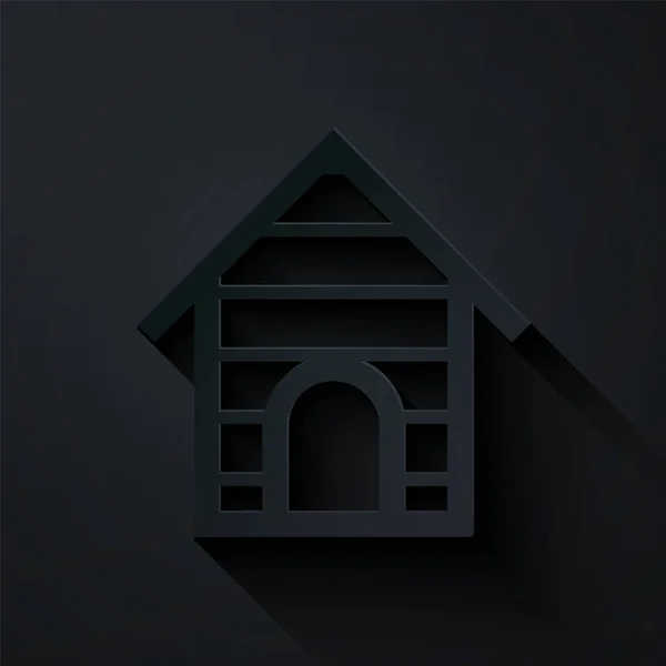 Corte de papel icono de la casa del perro aislado sobre fondo negro. Una perrera. Estilo de arte de papel. Ilustración vectorial — Vector de stock