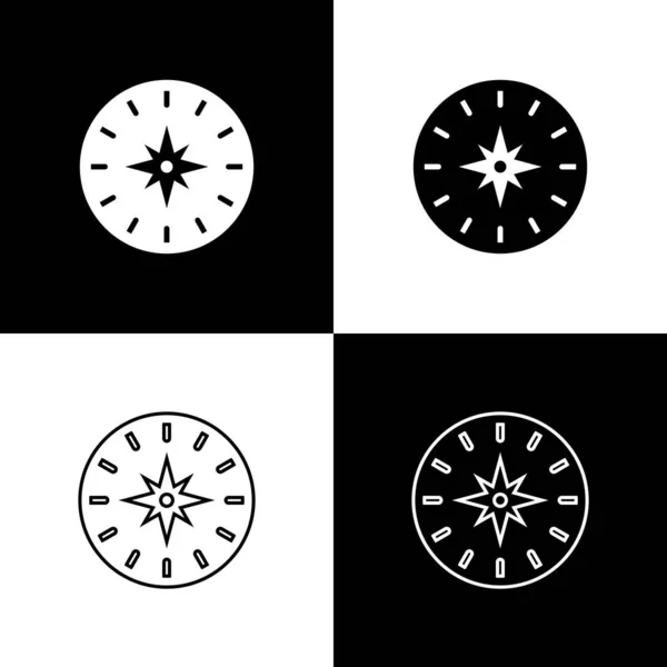 Установите иконку Compass изолированной на черно-белом фоне. Символ навигации Windrose. Знак розы ветра. Векторная миграция — стоковый вектор