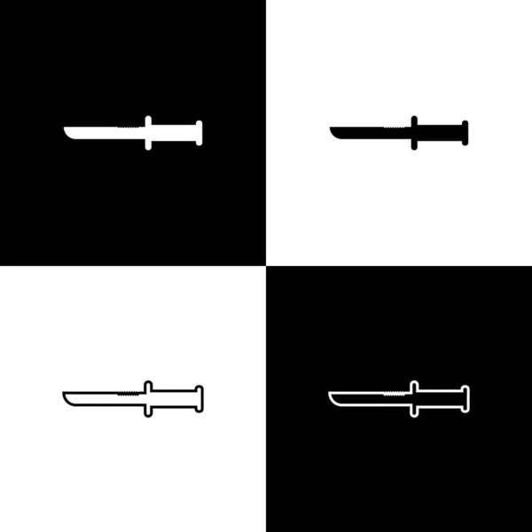 Set Icône de couteau militaire isolé sur fond noir et blanc. Illustration vectorielle — Image vectorielle