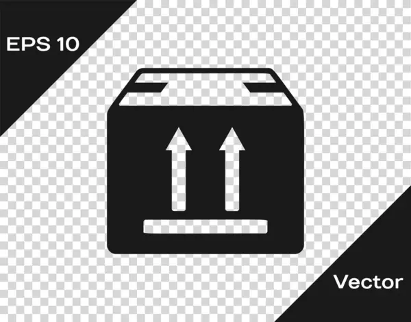 Grauer Karton mit Verkehrssymbolsymbol auf transparentem Hintergrund. Box, Paket, Paketschild. Lieferung, Transport und Versand. Vektorillustration — Stockvektor