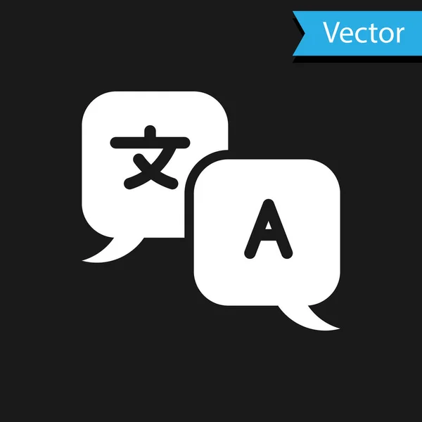 Weißes Übersetzersymbol isoliert auf schwarzem Hintergrund. fremdsprachige Gesprächssymbole in Chat-Sprechblase. Übersetzungskonzept. Vektorillustration — Stockvektor
