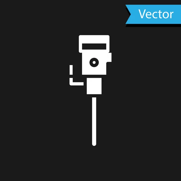 White Construction jackhammer icon isolated on black background. Vector Illustration — Stock Vector
