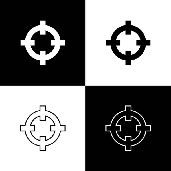 Establecer el deporte objetivo para disparar icono de la competencia aislado sobre fondo blanco y negro. Objetivo limpio con números para el campo de tiro o tiro. Ilustración vectorial — Vector de stock