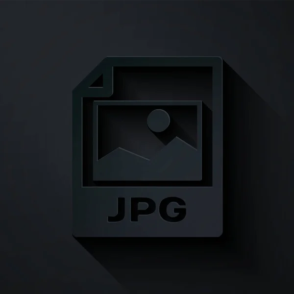 Papírvágás Jpg fájl dokumentum. Letöltés kép gomb ikon elszigetelt fekete háttérrel. Jpg fájl szimbólum. Papírművészeti stílus. Vektorillusztráció — Stock Vector