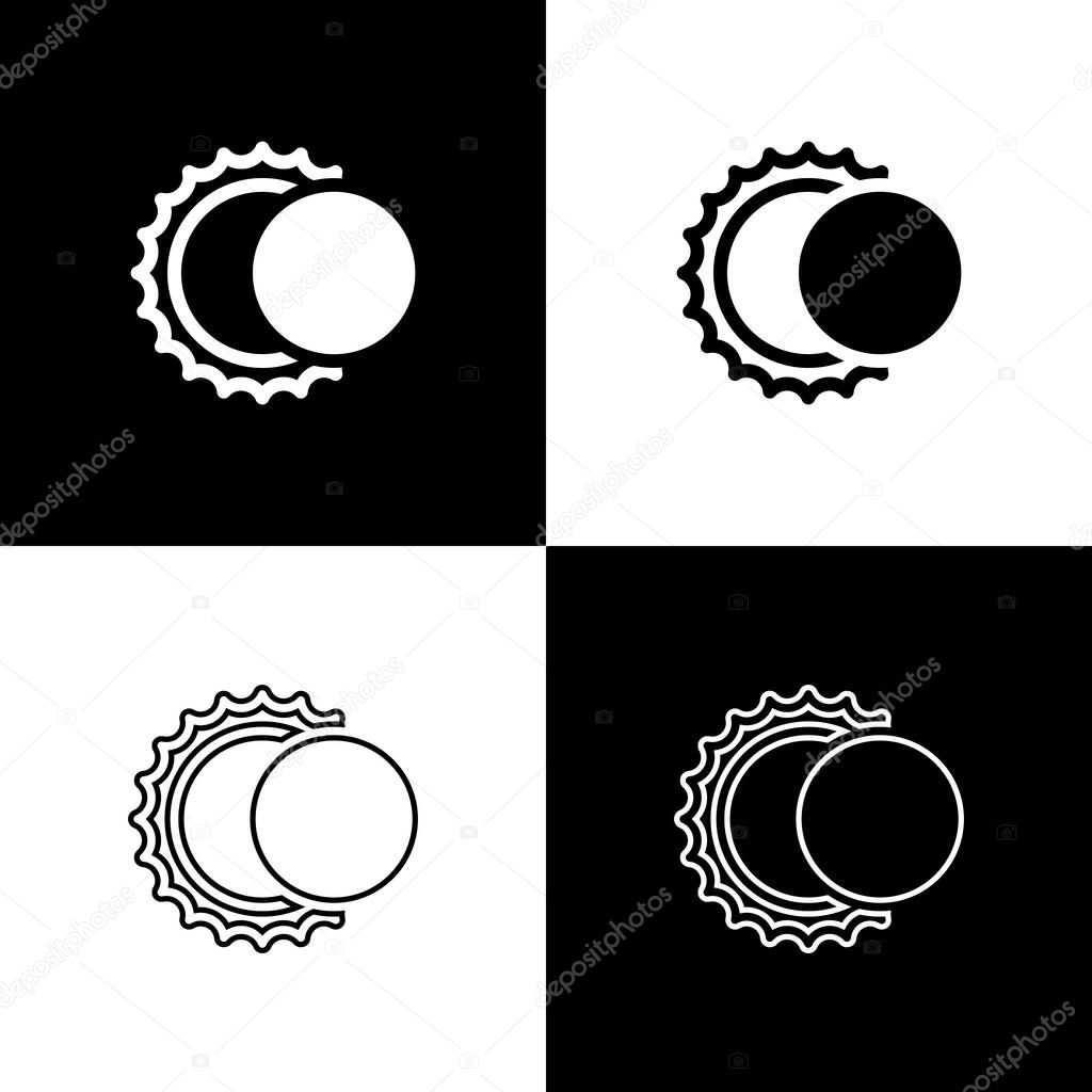 Set Eclipse of the sun icon isolated on black and white background. Total sonar eclipse. Vector Illustration