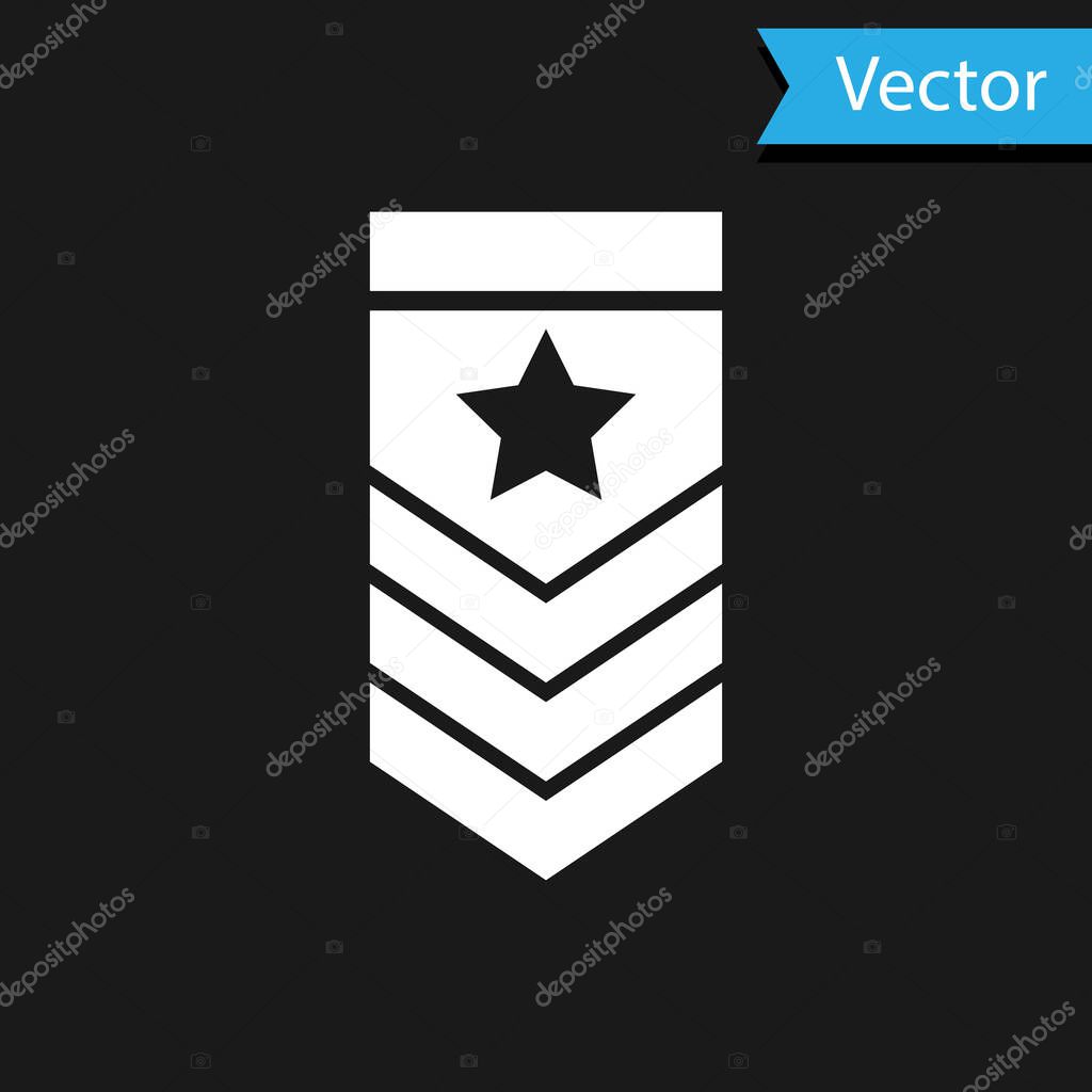 White Chevron icon isolated on black background. Military badge sign. Vector Illustration