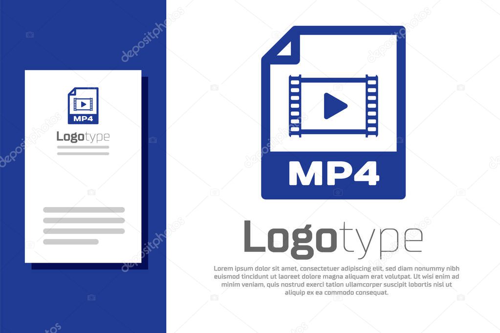 Blue MP4 file document. Download mp4 button icon isolated on white background. MP4 file symbol. Logo design template element. Vector Illustration