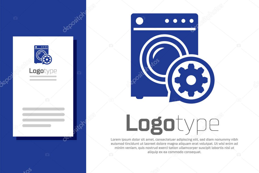 Blue Washer and gear icon isolated on white background. Adjusting app, service concept, setting options, maintenance, repair, fixing. Logo design template element. Vector Illustration