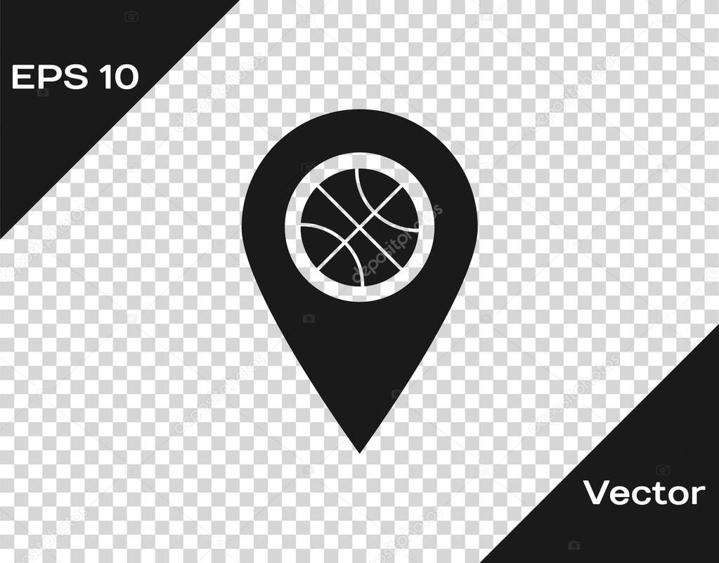 Grey Location with basketball ball inside icon isolated on transparent background. Vector Illustration