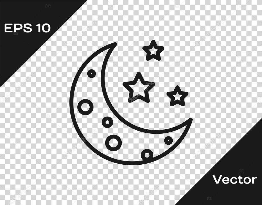 Grey Moon and stars icon isolated on transparent background. Vector Illustration