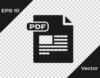 Gri Pdf dosya dökümanı. Şeffaf arkaplanda pdf simgesi indir. Pdf dosya sembolü. Vektör İllüstrasyonu