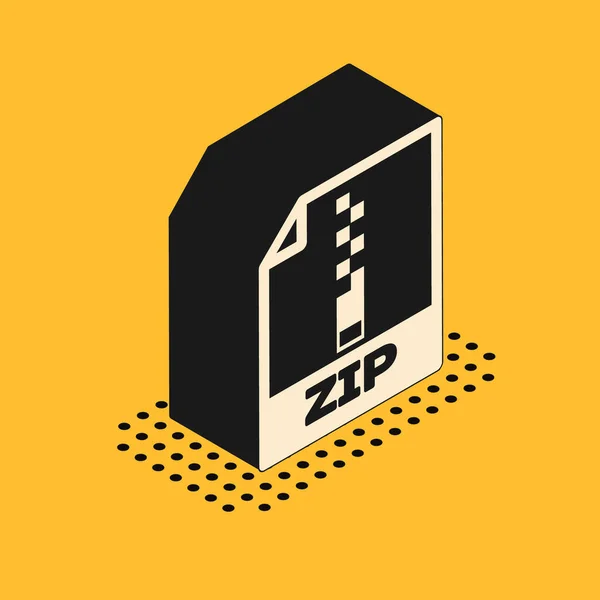 Document de fichier ZIP isométrique. Télécharger icône bouton zip isolé sur fond jaune. Symbole de fichier ZIP. Illustration vectorielle — Image vectorielle