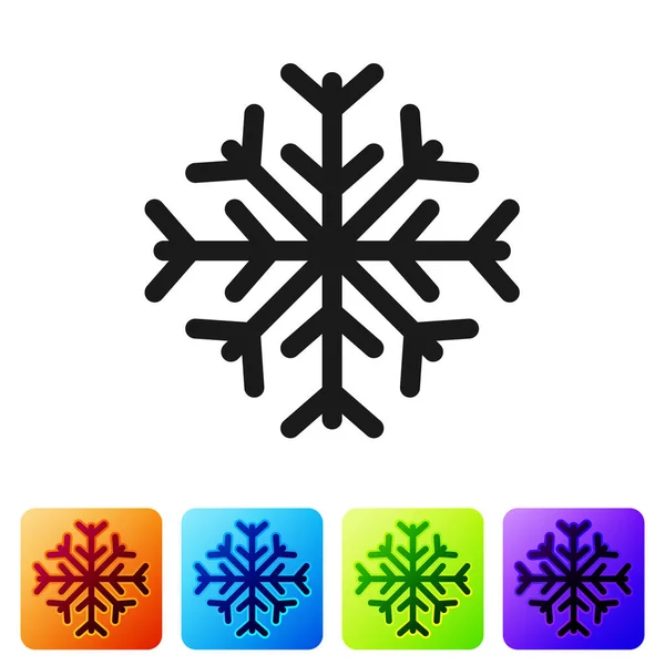 Icono de copo de nieve negro aislado sobre fondo blanco. Establecer iconos en botones cuadrados de color. Ilustración vectorial — Vector de stock