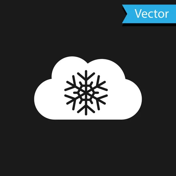 Weiße Wolke mit Schnee-Symbol auf schwarzem Hintergrund. Wolke mit Schneeflocken. Ein Wettersymbol. Schneeschild. Vektorillustration — Stockvektor