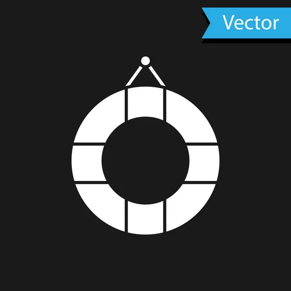 Icono Lifebuoy blanco aislado sobre fondo negro. Símbolo del salvavidas. Ilustración vectorial — Vector de stock