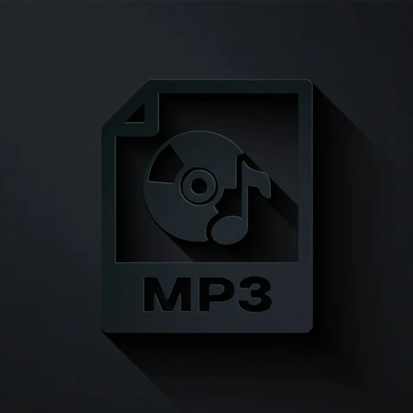 Papier wyciął plik Mp3. Pobierz ikonę przycisku mp3 izolowaną na czarnym tle. Znak formatu muzyki Mp3. Symbol pliku Mp3. Papier w stylu sztuki. Ilustracja wektora — Wektor stockowy