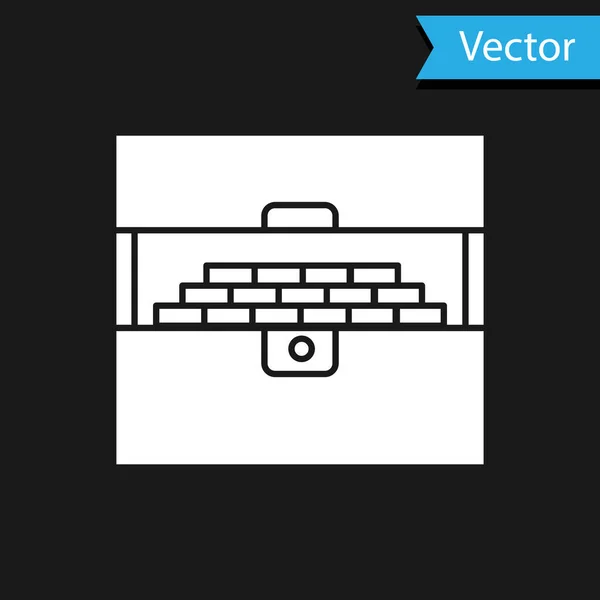Weiß geöffnete antike Schatzkiste Ikone isoliert auf schwarzem Hintergrund. Holztruhe mit Goldmünze. Vektorillustration — Stockvektor