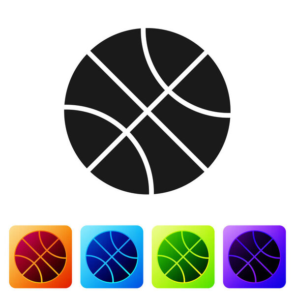 Black Basketball ball icon isolated on white background. Sport symbol. Set icons in color square buttons. Vector Illustration