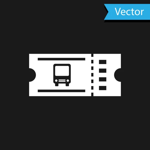 Icono del billete de autobús blanco aislado sobre fondo negro. Billete de transporte público. Ilustración vectorial — Vector de stock