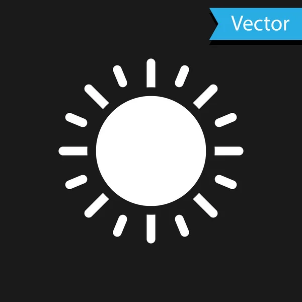Witte Zon pictogram geïsoleerd op zwarte achtergrond. Vector Illustratie — Stockvector