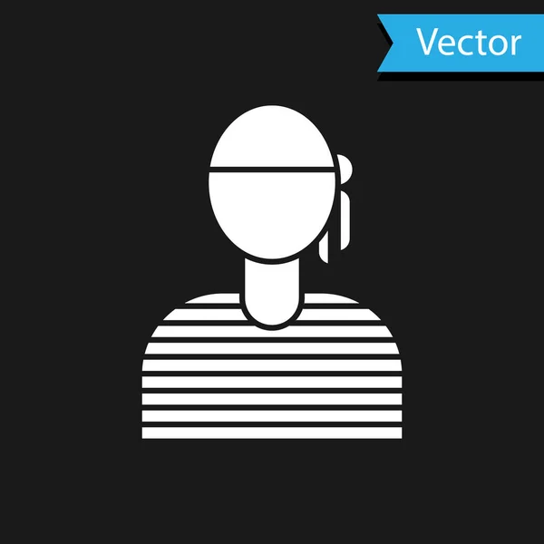 Weißes Matrosen-Kapitänssymbol isoliert auf schwarzem Hintergrund. Vektorillustration — Stockvektor
