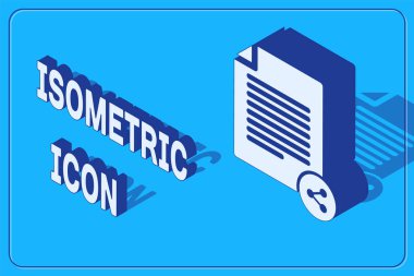 Isometric Share dosya simgesi mavi arkaplanda izole edildi. Dosya paylaşımı. Dosya aktarım işareti. Vektör İllüstrasyonu