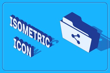 Isometric Paylaşım dizin simgesi mavi arkaplanda izole edildi. Dizin paylaşımı. Dizin transfer işareti. Vektör İllüstrasyonu