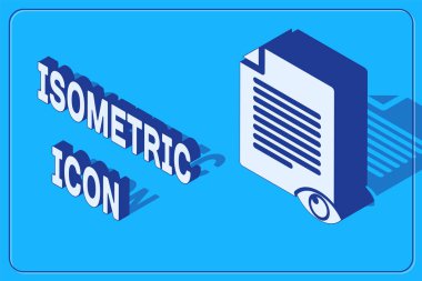 Mavi arkaplanda göz sembolü simgesi olan Isometric Paper sayfası. Bilgi dosyası işaretini aç. Vektör İllüstrasyonu