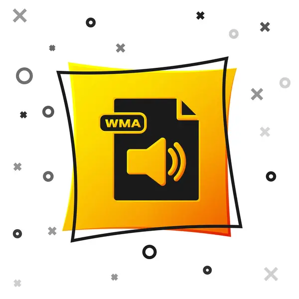Black WMA file document. Download wma button icon isolated on white background. WMA file symbol. Wma music format sign. Yellow square button. Vector Illustration — Stock Vector