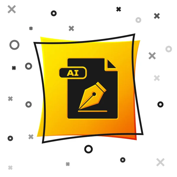 Black AI file document. Download ai button icon isolated on white background. AI file symbol. Yellow square button. Vector Illustration — Stock Vector