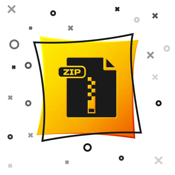 Documento de archivo ZIP negro. Descargar icono de botón zip aislado sobre fondo blanco. Símbolo del archivo ZIP. Botón cuadrado amarillo. Ilustración vectorial — Vector de stock