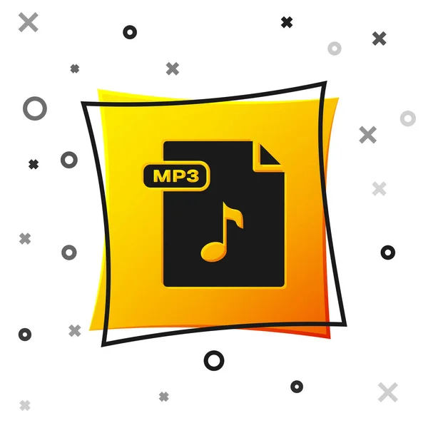 Black MP3 file document. Download mp3 button icon isolated on white background. Mp3 music format sign. MP3 file symbol. Yellow square button. Vector Illustration — Stock Vector