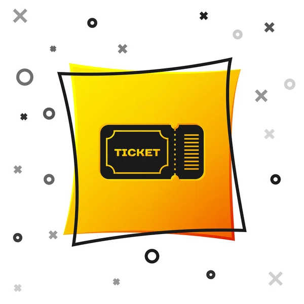 Siyah Bilet simgesi beyaz arkaplanda izole edildi. Sarı kare düğme. Vektör İllüstrasyonu — Stok Vektör
