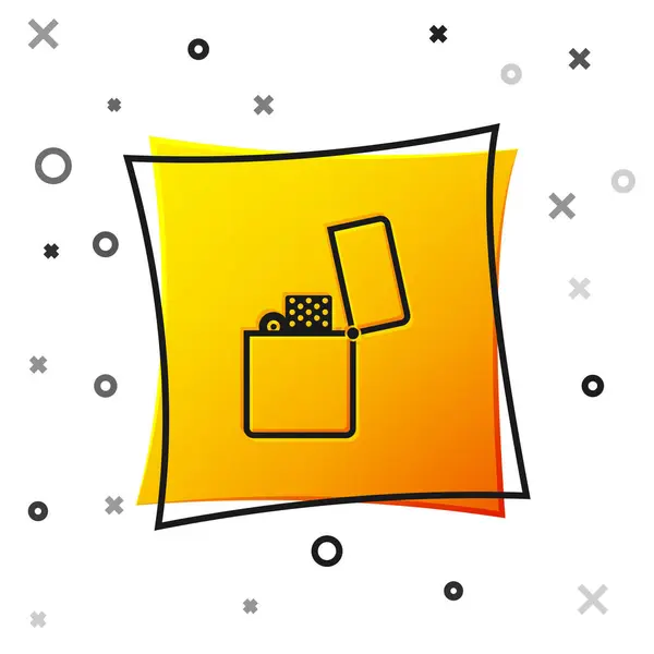 Ícone de isqueiro preto isolado no fundo branco. Botão quadrado amarelo. Ilustração vetorial — Vetor de Stock