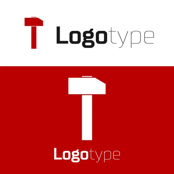 Ícone de martelo vermelho isolado no fundo branco. Ferramenta para reparo. Elemento de modelo de design de logotipo. Ilustração vetorial —  Vetores de Stock