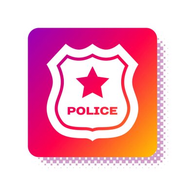 Beyaz Polis rozet simgesi beyaz arka planda izole edildi. Şerif rozeti. Kare renk düğmesi. Vektör İllüstrasyonu