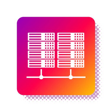 Beyaz Sunucu, Data, Web sunucu simgesi beyaz arkaplanda izole edildi. Kare renk düğmesi. Vektör İllüstrasyonu