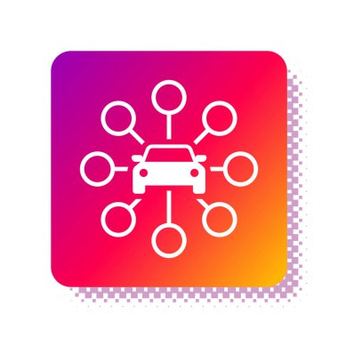 Beyaz Araba paylaşım simgesi beyaz arkaplanda izole edildi. Araba paylaşım tabelası. Nakliye hizmeti konsepti. Kare renk düğmesi. Vektör İllüstrasyonu